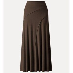 OGL EcoMousse Soft Stretchy Pull On Flared Maxi Skirt Brown Size Medium